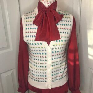1980's Preppy Nerd Floral Knit Vest with Tulips